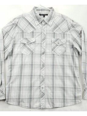 CJ Carbon Black Shirt Mens XL White Western Pearl Snap Plaid Long Sleeve Classic
